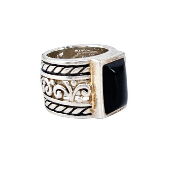Silpada Filigree Black Onyx Wide Ring | Vintage Sterling Silver | Size 5 R1096 - Picture 3 of 9